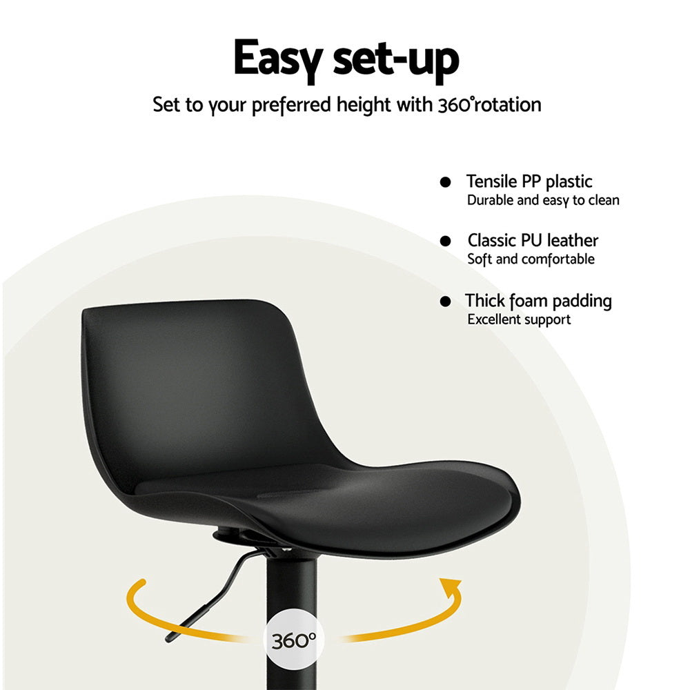 Fynn 4x Bar Stools Padded Seat Gas Lift Black