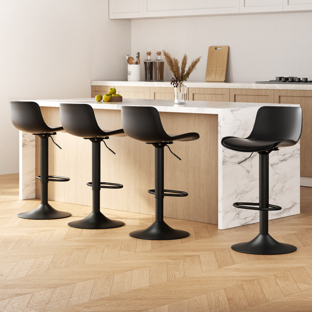 Fynn 4x Bar Stools Padded Seat Gas Lift Black