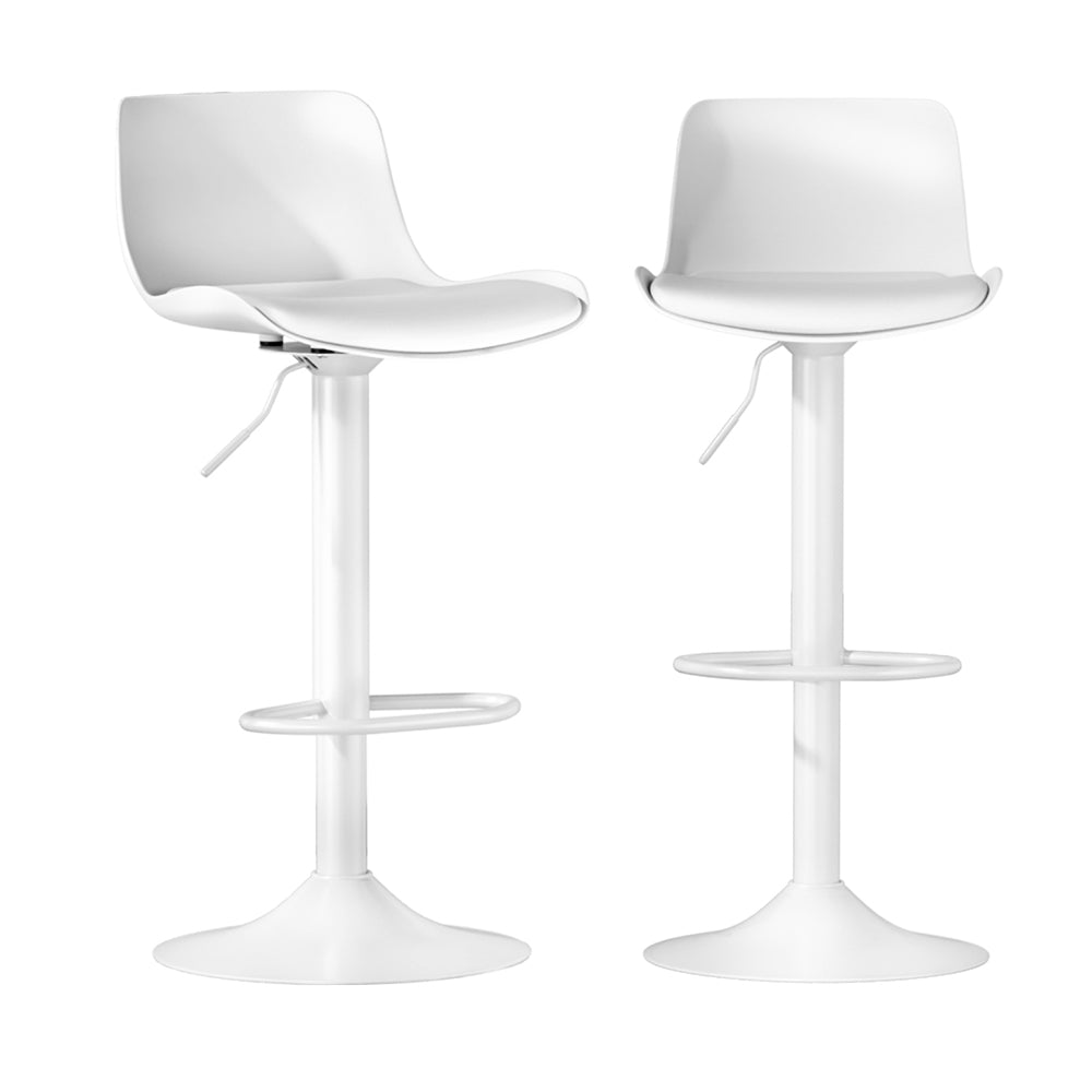 Fynn White Bar Stools Set of 2 Swivel Gas Lift Leather Dining Chairs