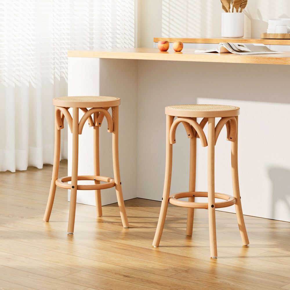 Apri 65cm Bar Stools Rattan Seat Beech Wood Pine (Set of 2)