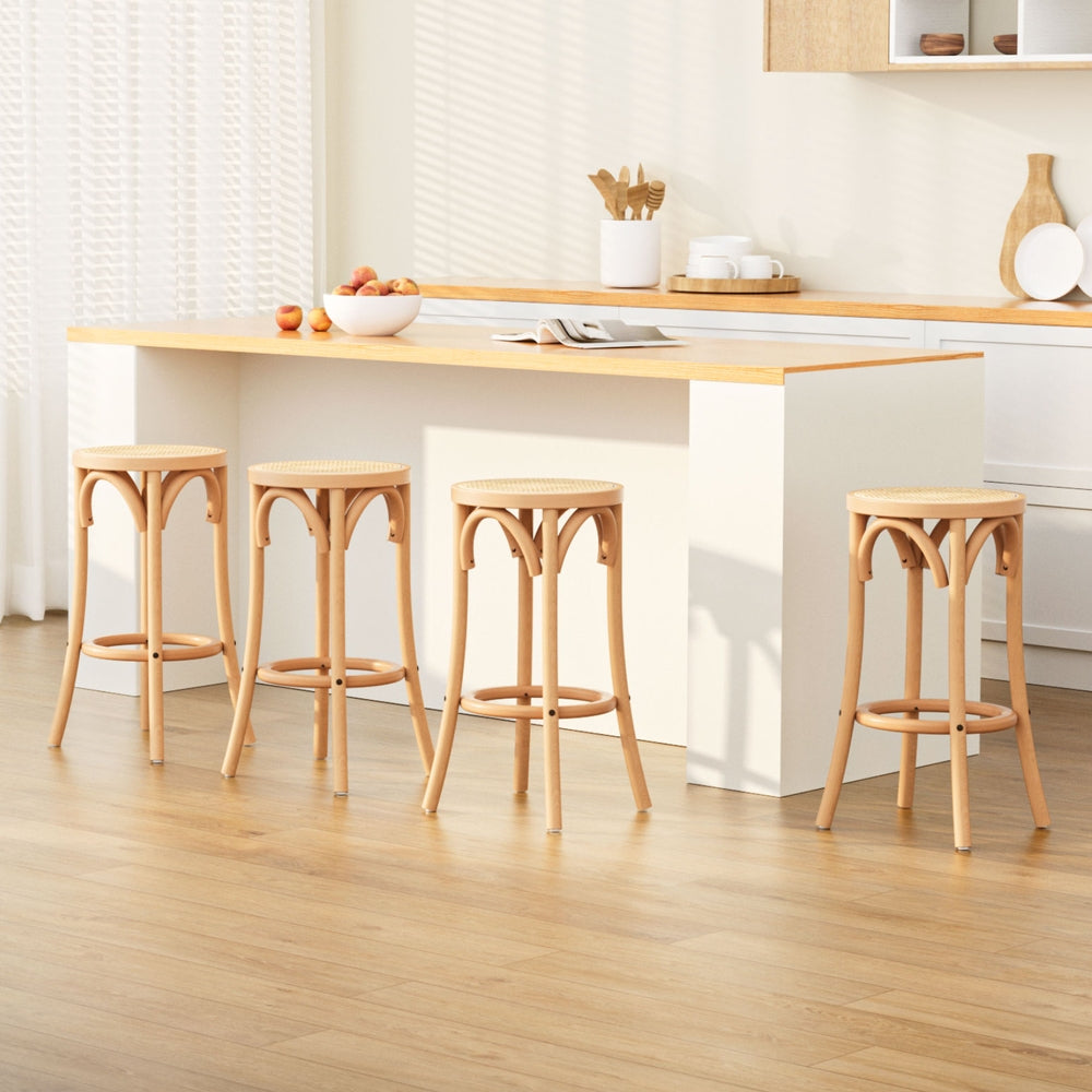 Apri Bar Stool Rattan Seat Beech Wood Set of 4