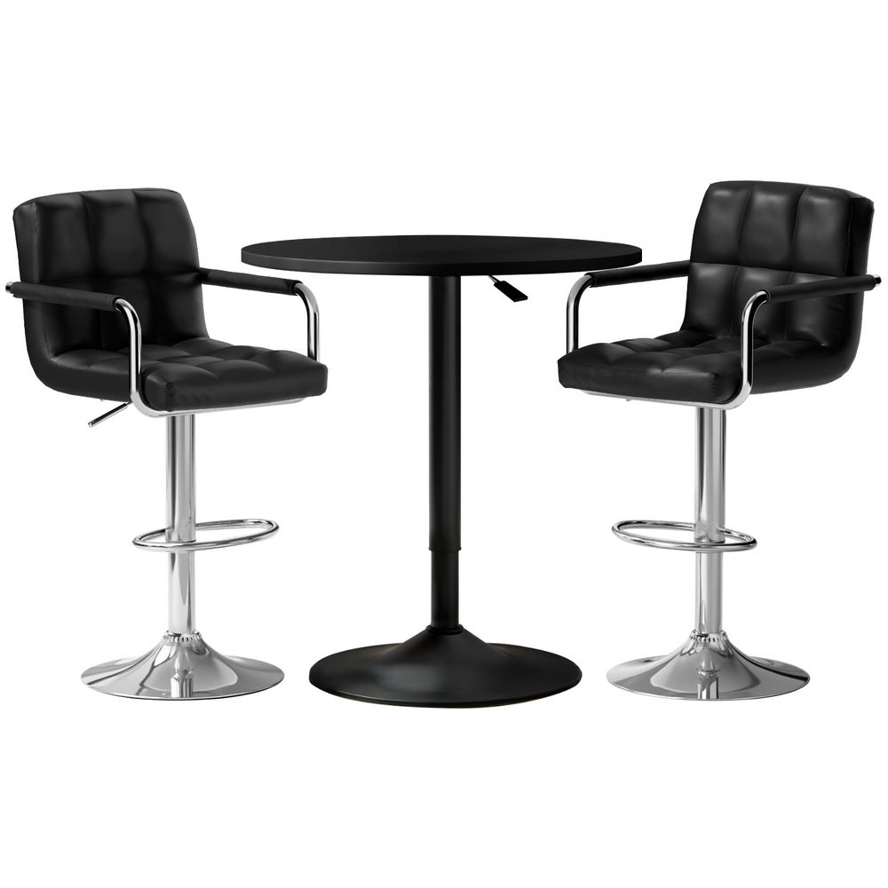 Artiss Black Bar Table and Stools Set Adjustable Swivel Dining Furniture