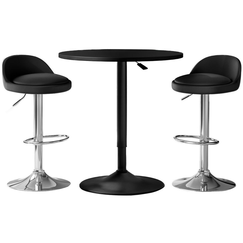 Artiss Black Bar Table and Stools Set Adjustable Swivel Dining Furniture