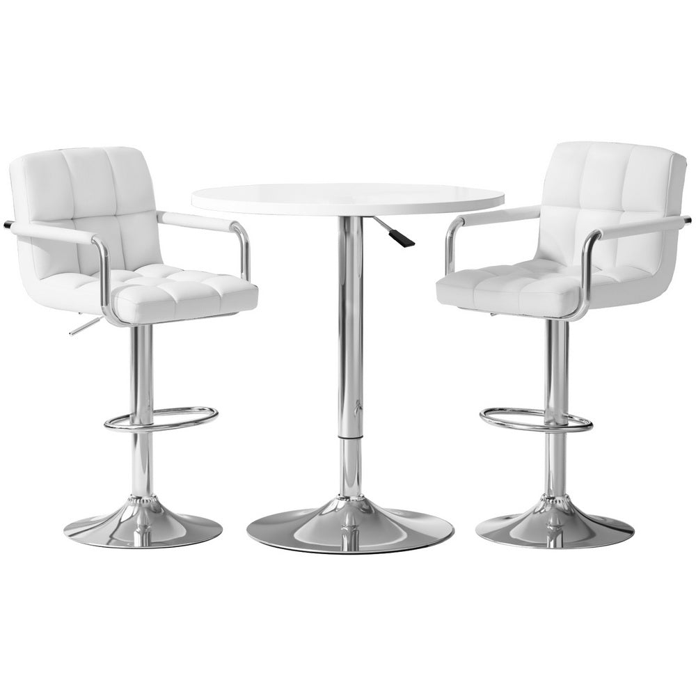 Artiss White Bar Table and Stools Set Adjustable Swivel Dining Cafe Pub