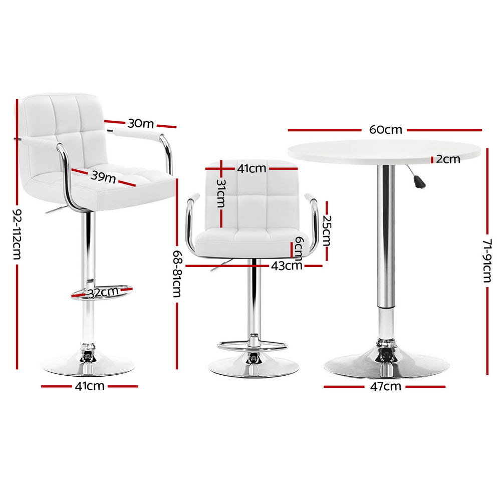 Artiss White Bar Table and Stools Set Adjustable Swivel Dining Cafe Pub