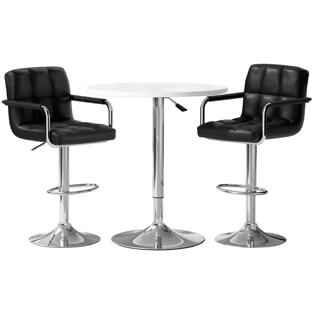 Artiss White Bar Table Set with Black Swivel Stools Adjustable Height