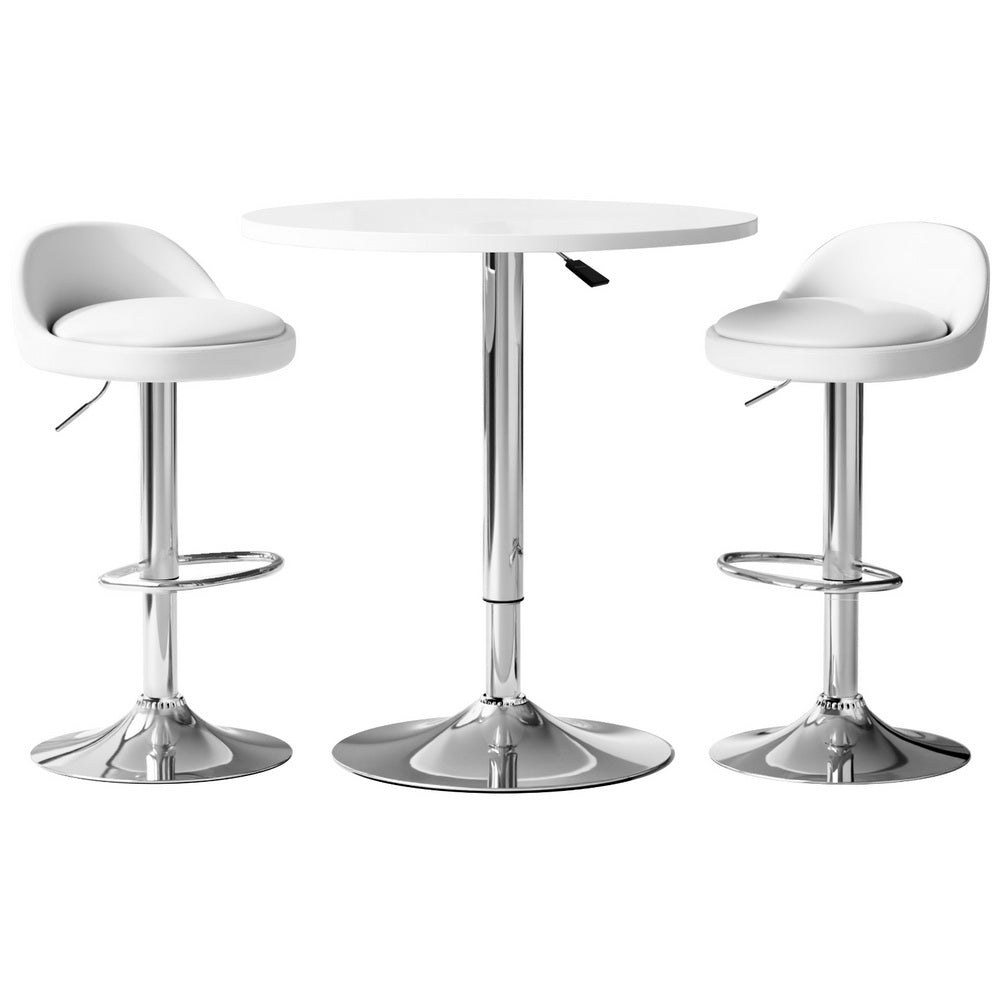 Artiss White Bar Table and Stools Set Adjustable Swivel Dining Cafe Pub