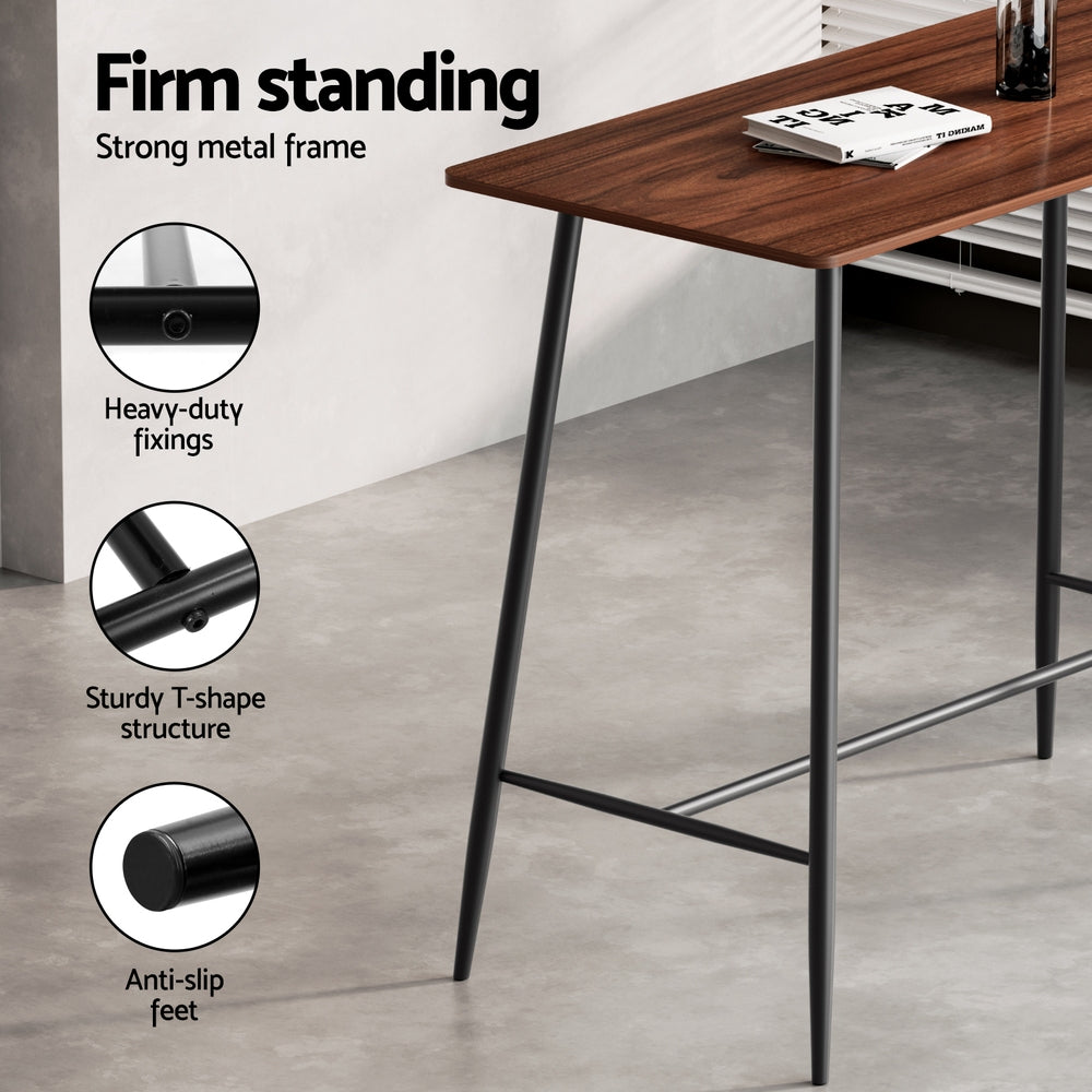 Artiss Oak Black Industrial Bar Table Set with Brown Stools