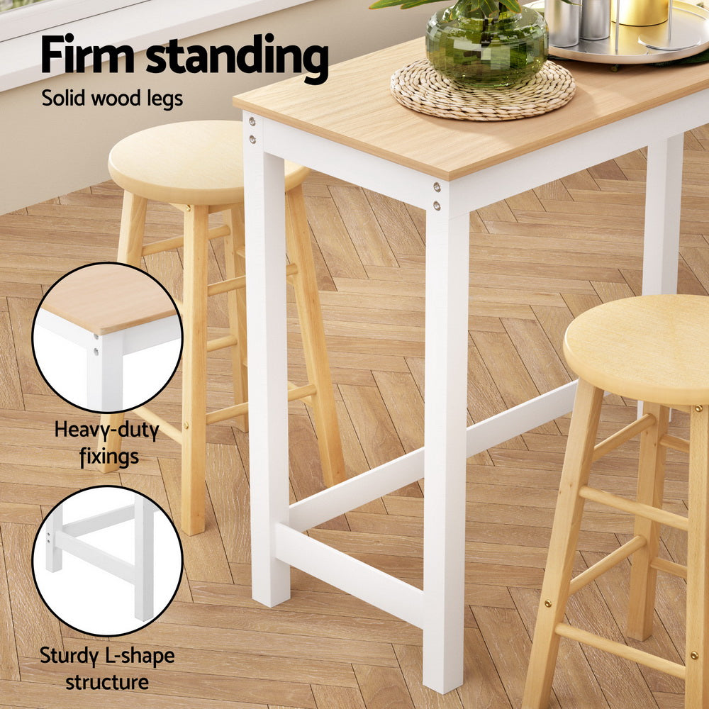 Artiss Pine White Bar Table and Natural Stools Set Dining Cafe Pub