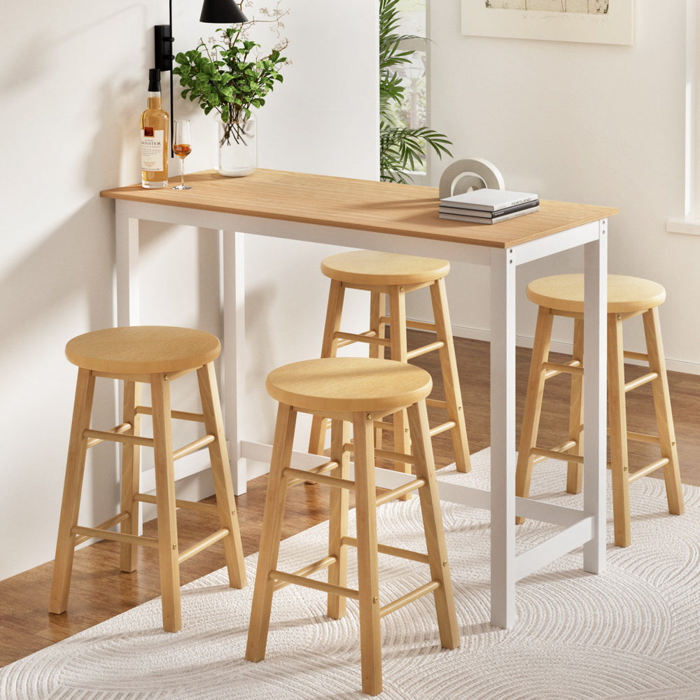 Artiss Pine White Bar Table and Natural Stools Set Dining Cafe Pub