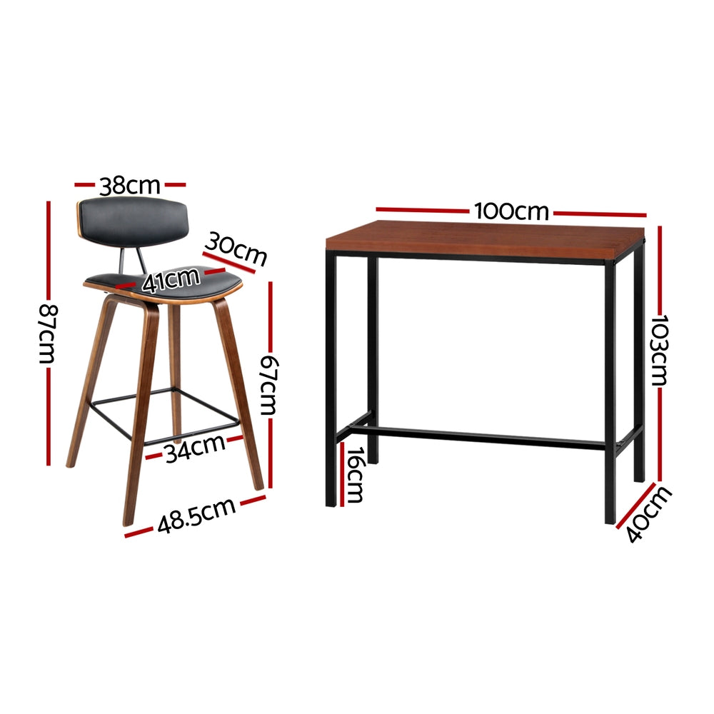 Industrial Bar Table and Stools Set MDF Top Wooden Frame Brown/Black
