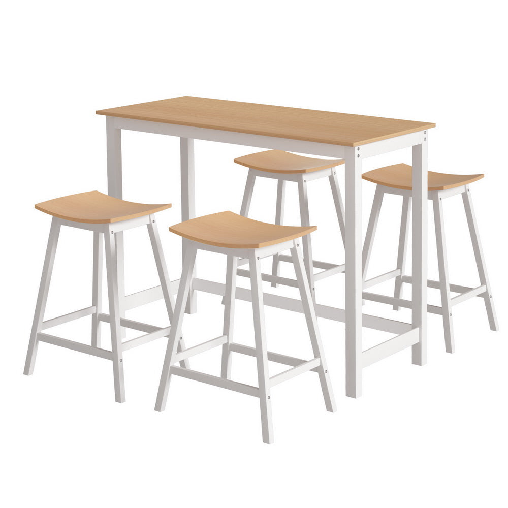 Artiss Dining Set Bar Table and Stools Solid Wood Pine White