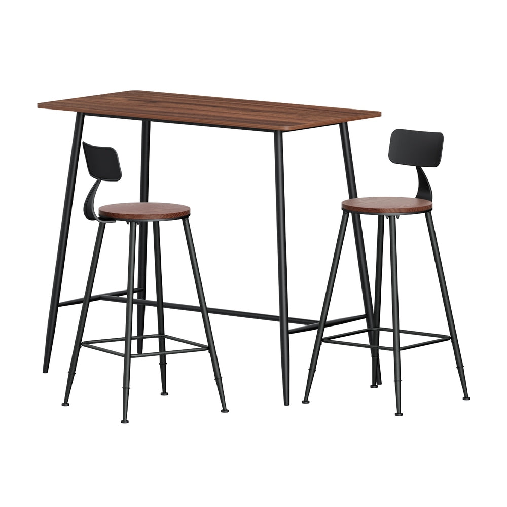 Artiss Oak Black Bar Table and Stools Set Industrial Style