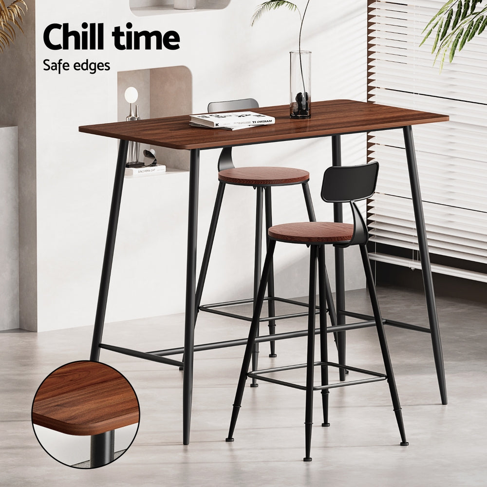 Artiss Oak Black Bar Table and Stools Set Industrial Style