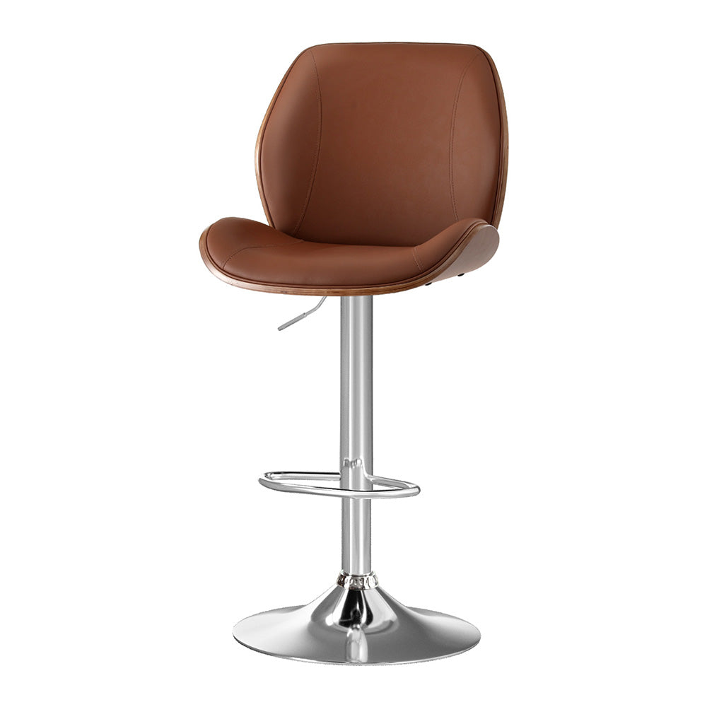 Artiss Bentwood Bar Stool Adjustable Height PU Leather Brown