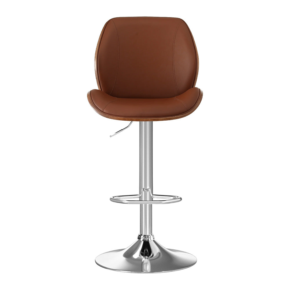 Bentwood Swivel Bar Stool Adjustable Leather Brown