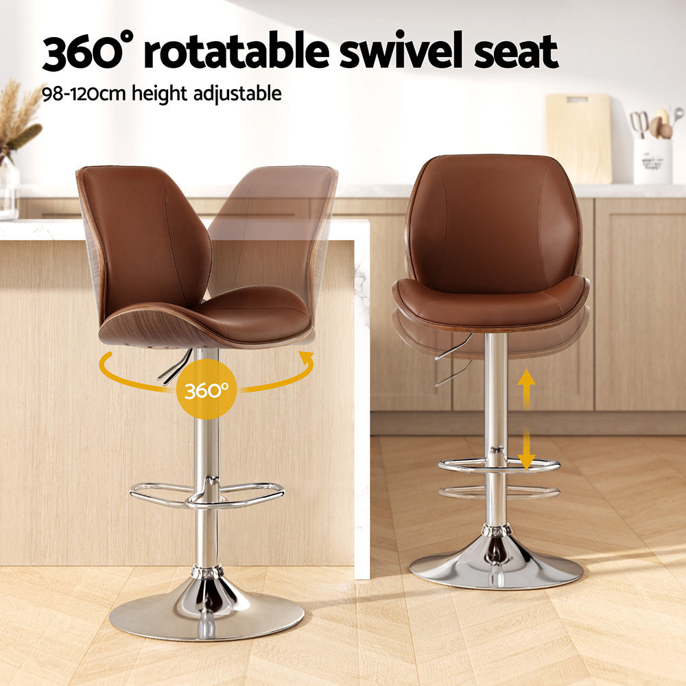 Bentwood Swivel Bar Stool Adjustable Leather Brown