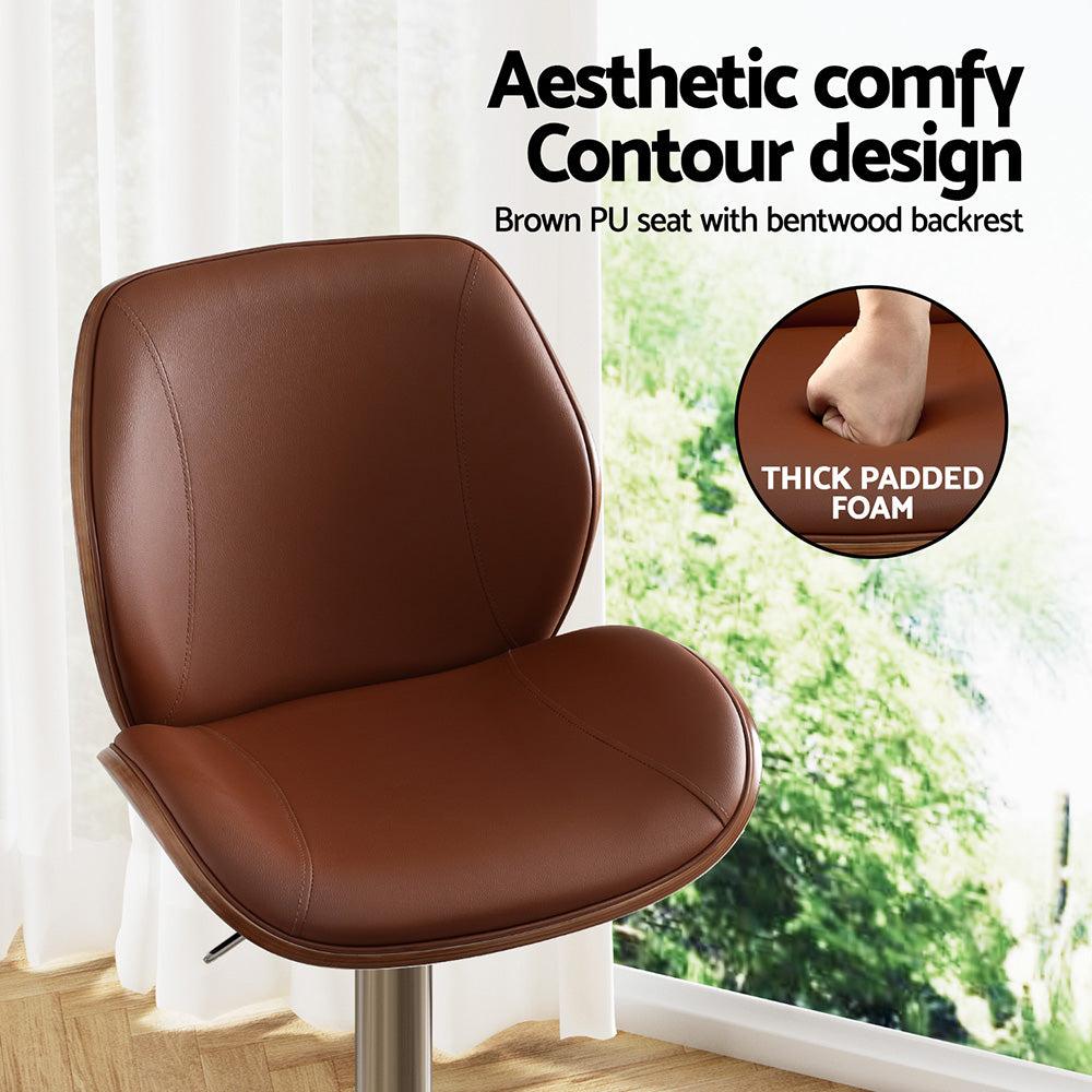 Bentwood Swivel Bar Stool Adjustable Leather Brown