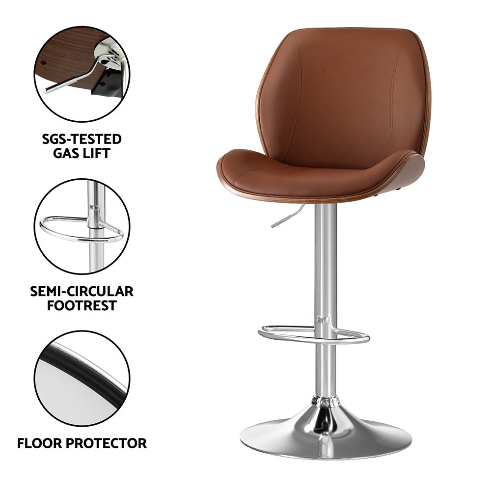 Bentwood Swivel Bar Stool Adjustable Leather Brown