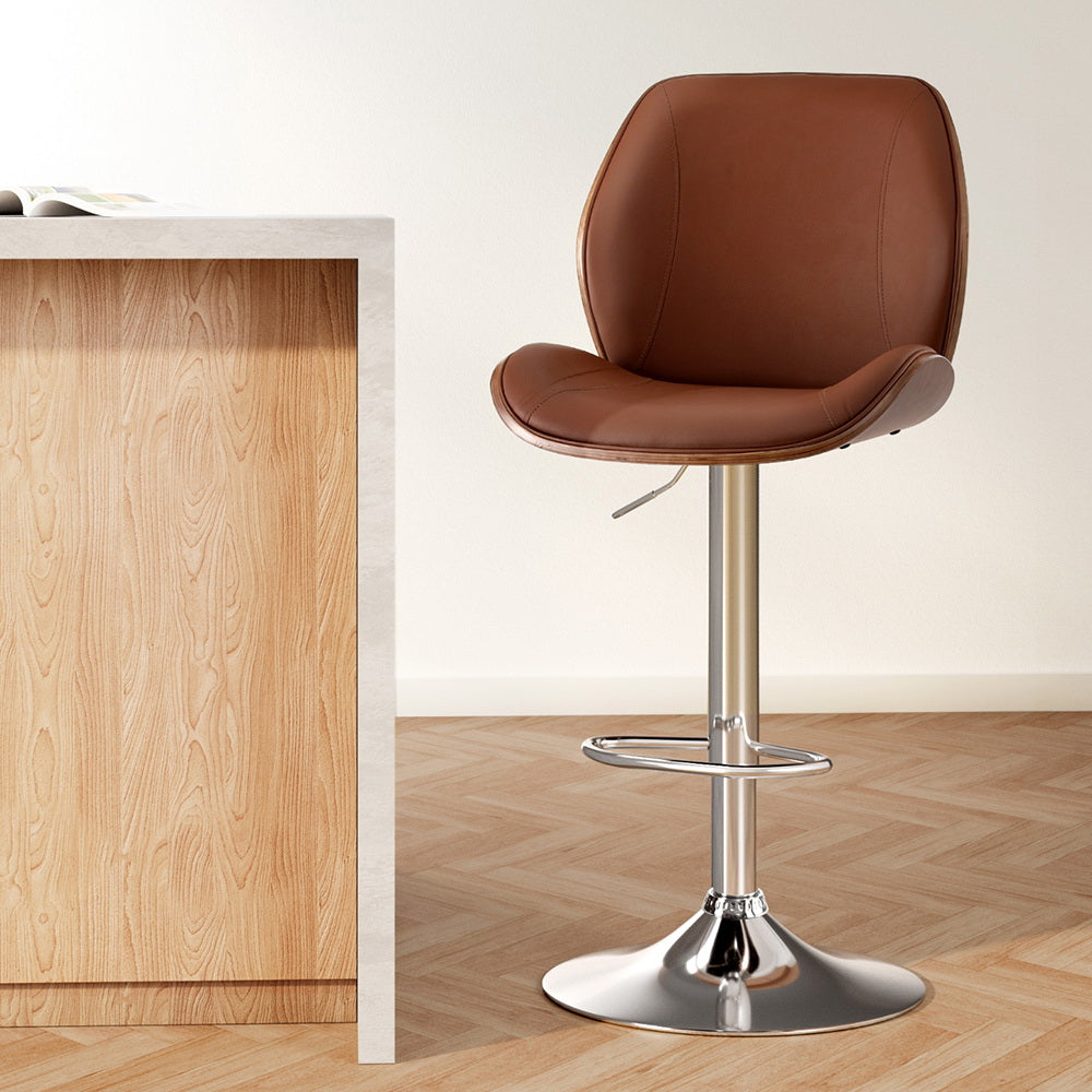 Bentwood Swivel Bar Stool Adjustable Leather Brown