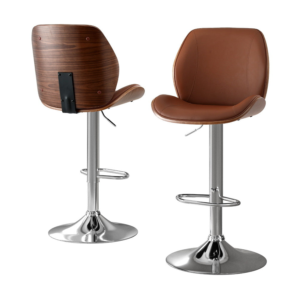 Artiss 2 Bar Stools Adjustable Kitchen Counter Chair Brown PU Leather