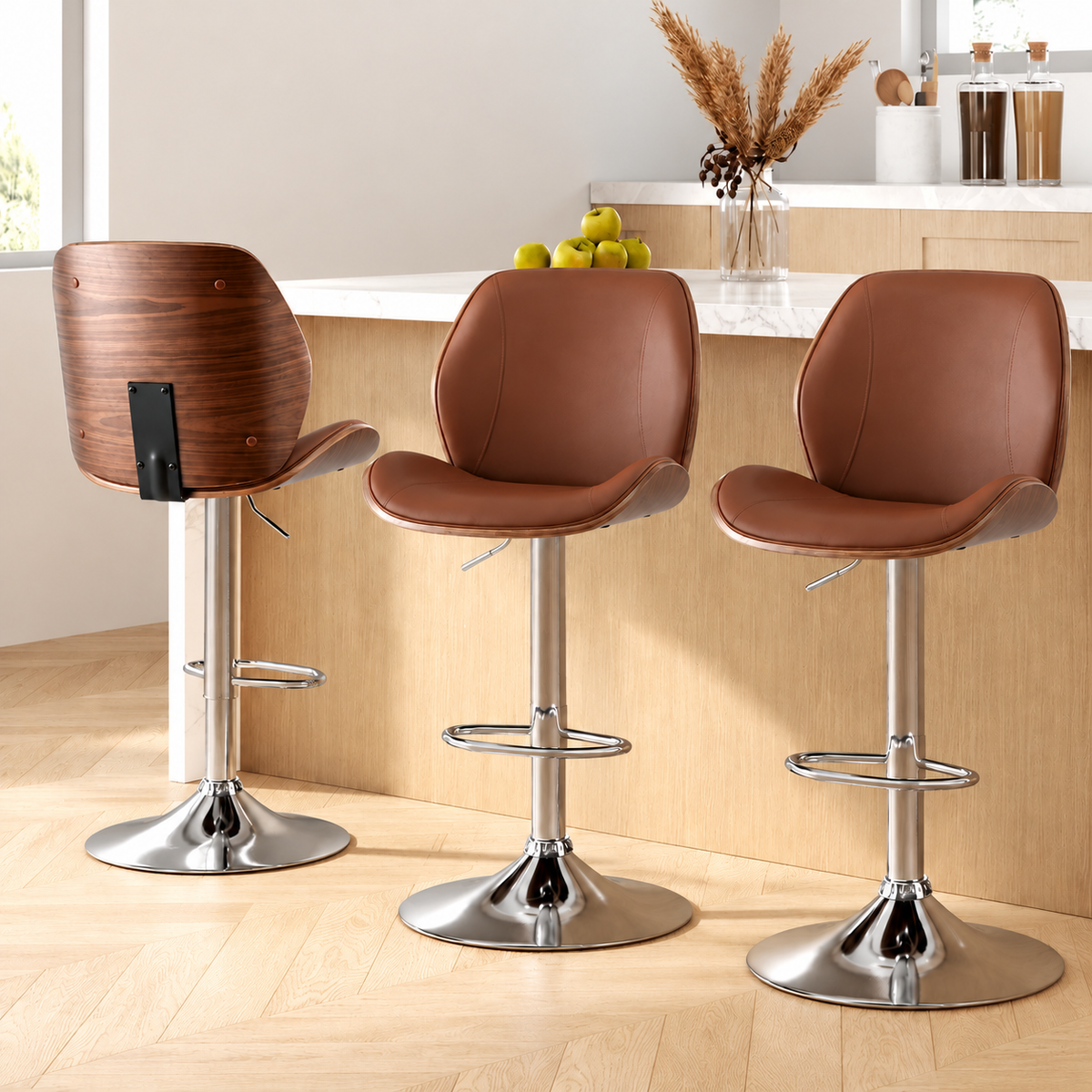 Artiss Bentwood Bar Stools Set of 3 Adjustable Height Brown