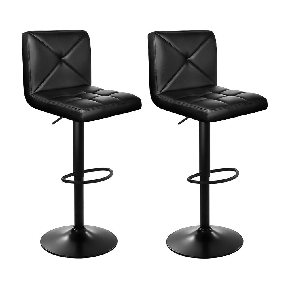Artiss Set of 2 Gas Lift Bar Stools Kitchen Black PU Leather