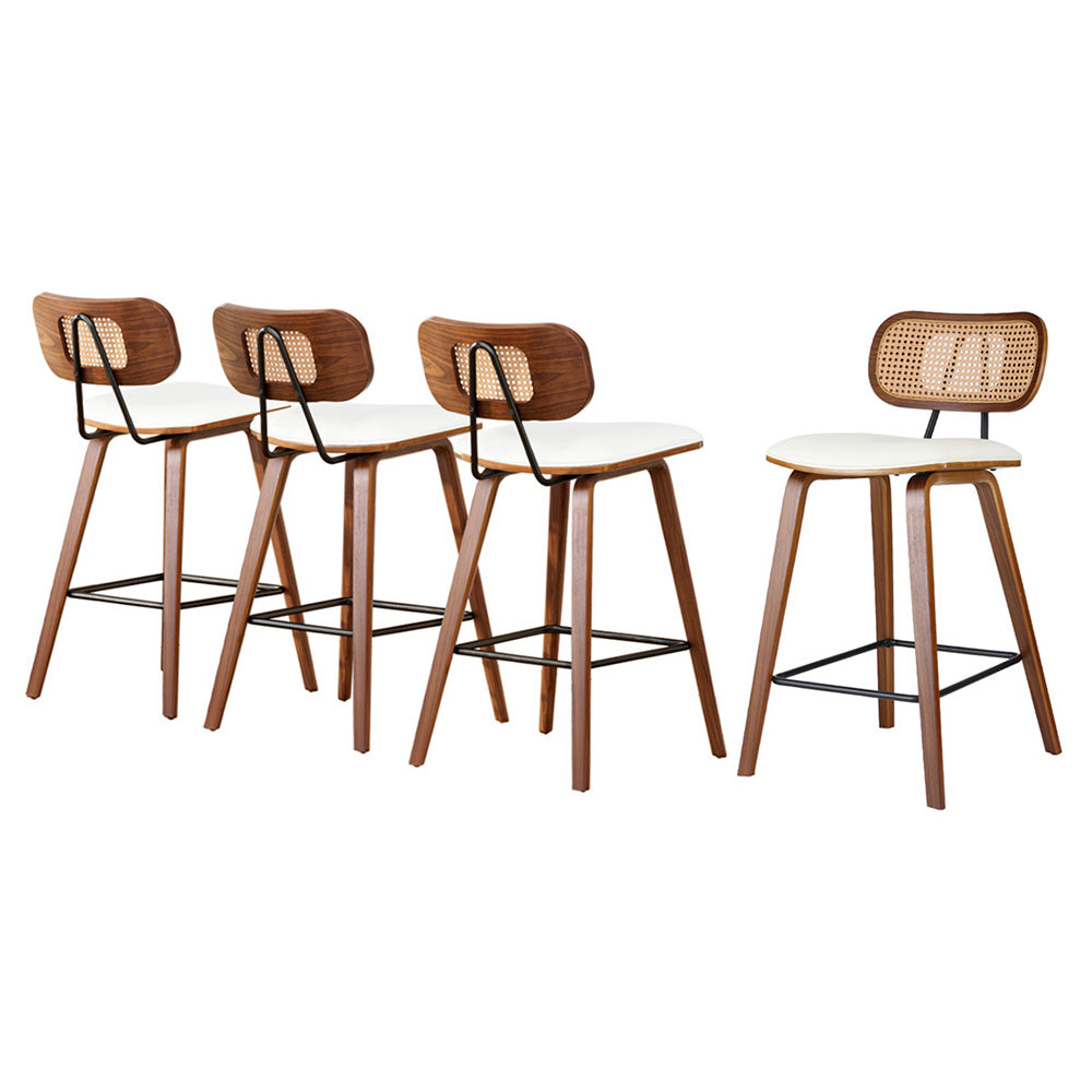 Artiss Set of 4 Bar Stools Rattan Backrest PU Leather Beige