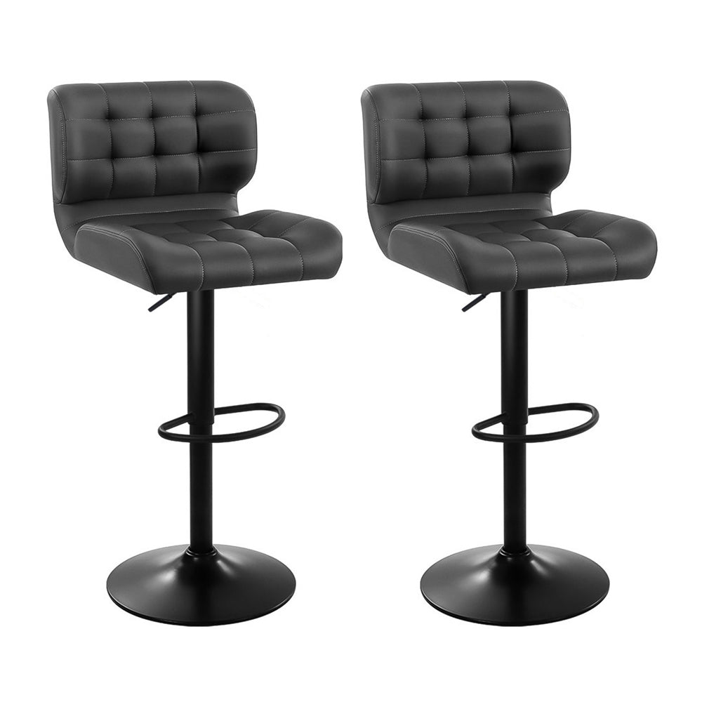 Promus Bar Stools Pair Gas Lift Leather Padded Grey