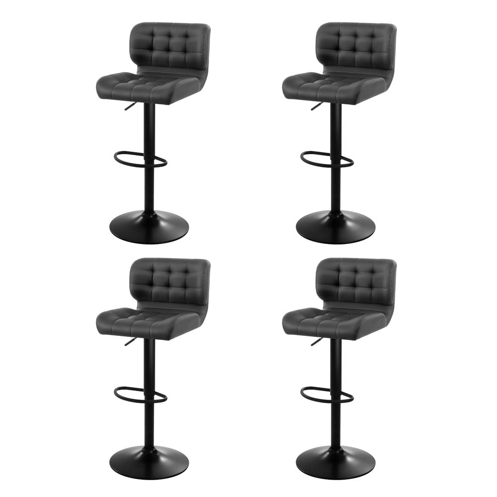 Promus 4x Bar Stools Gas Lift Leather Padded Grey
