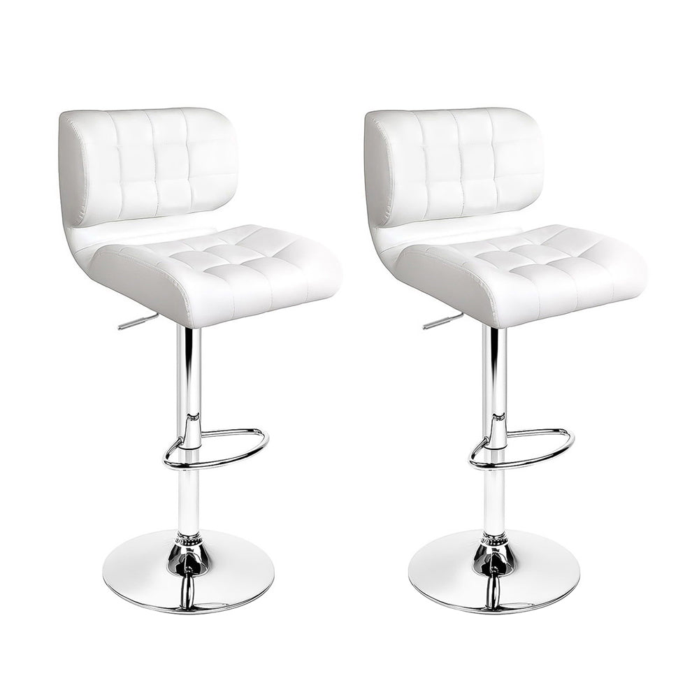 Artiss Bar Stools Pair Gas Lift Leather Padded White