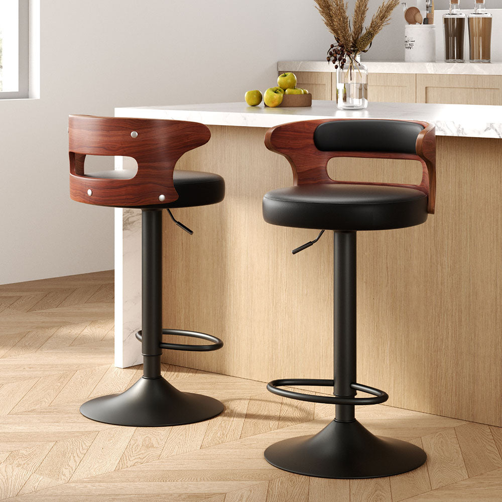 Grandeur Adjustable Bar Stools Gas Lift Faux Leather Black (Set of 2)