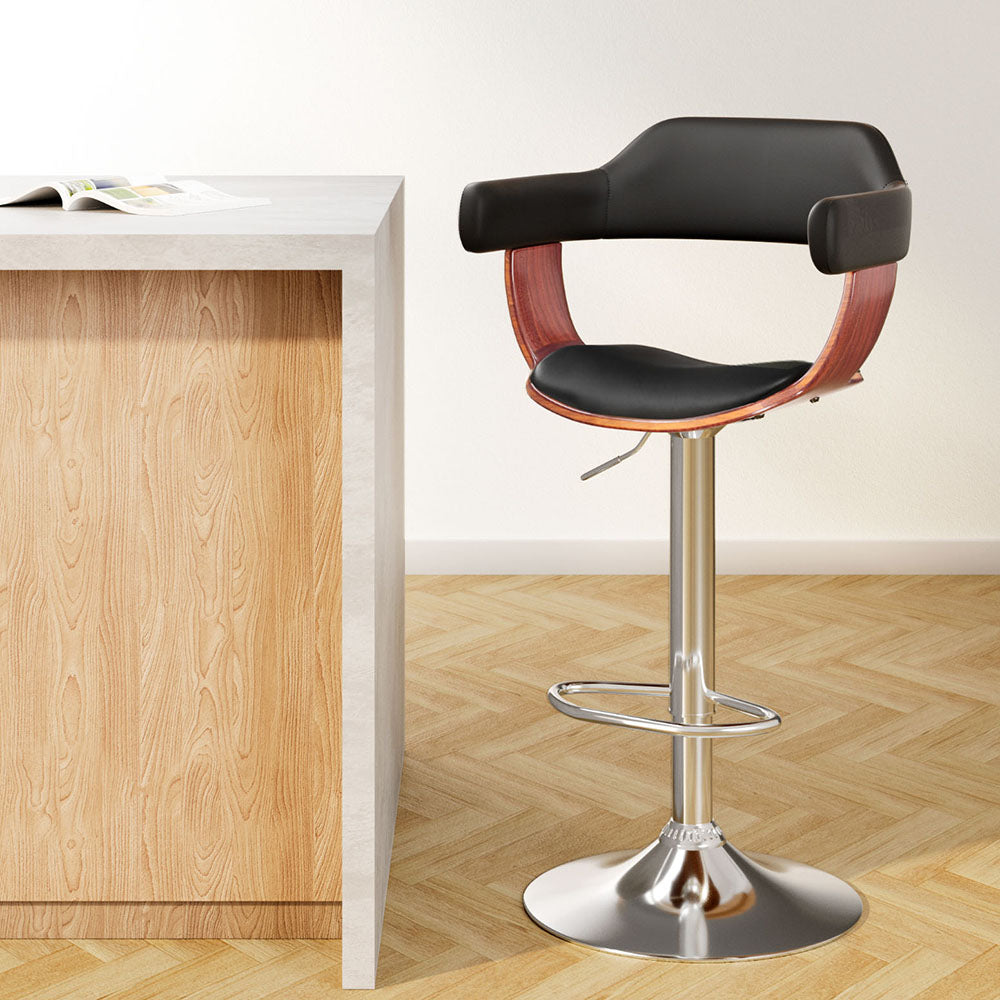 Selina Bar Stool with Armrest Gas Lift PU Leather Black