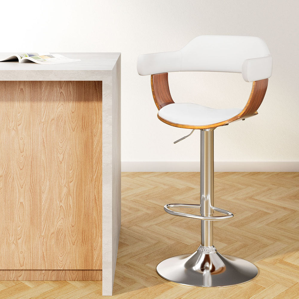 Selina Bar Stool Gas Lift Leather with Armrest White