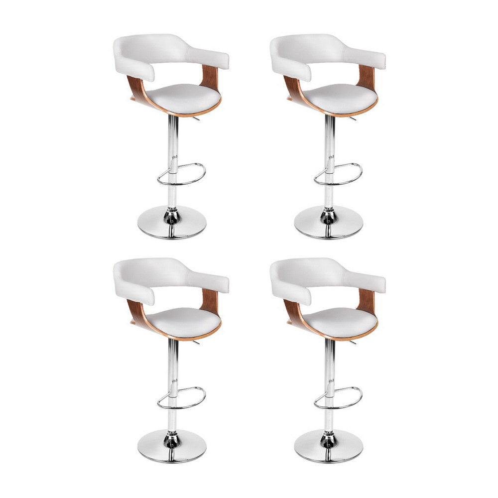 Artiss Bar Stools Set of 4 Gas Lift Leather Armrest White