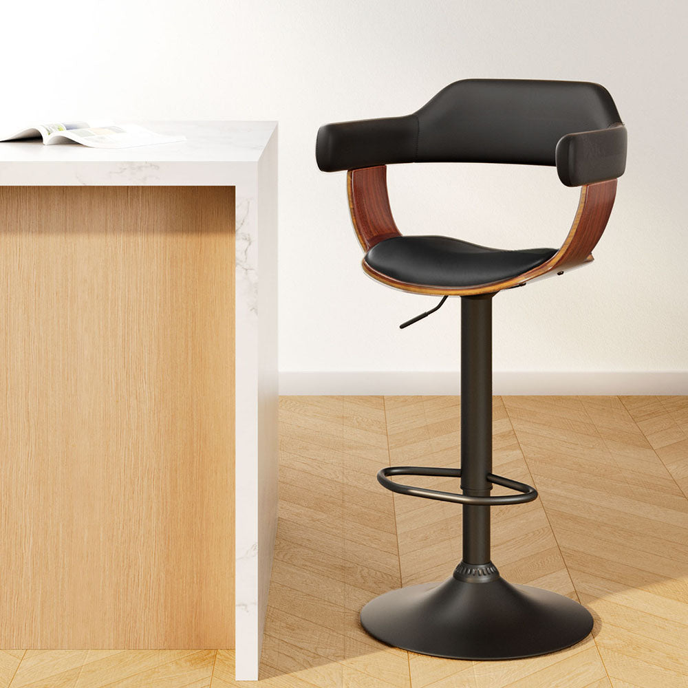 Selina Bar Stool Gas Lift Leather with Armrest All Black
