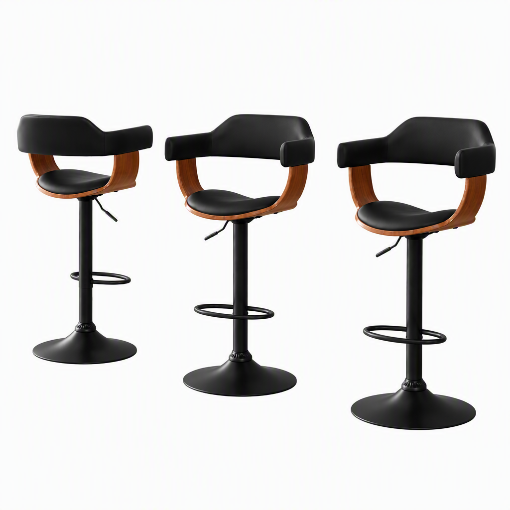 Selina Bar Stool Set of 3 Gas Lift Swivel Counter Chair All Black