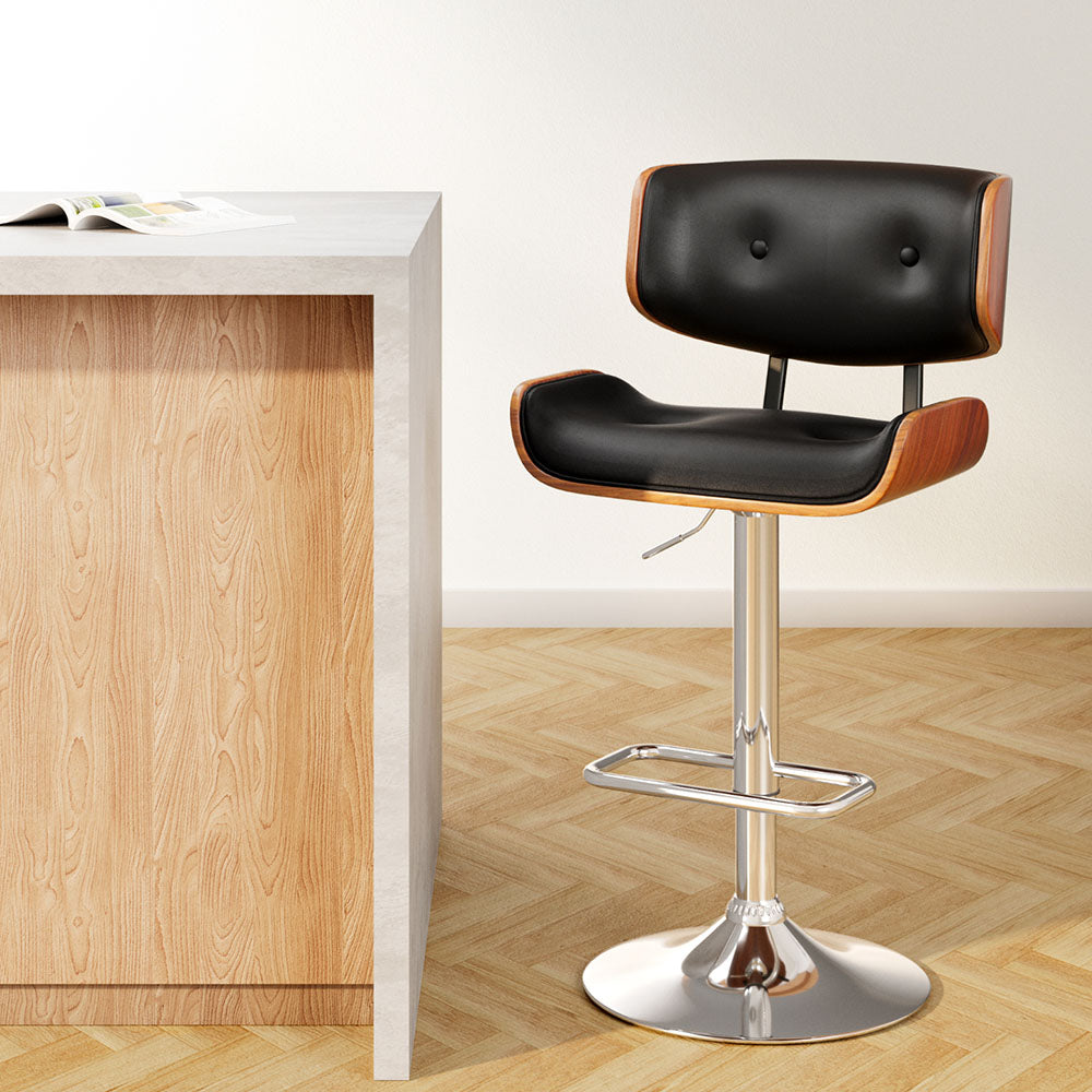 Cherry Bar Stool Gas Lift Leather Black
