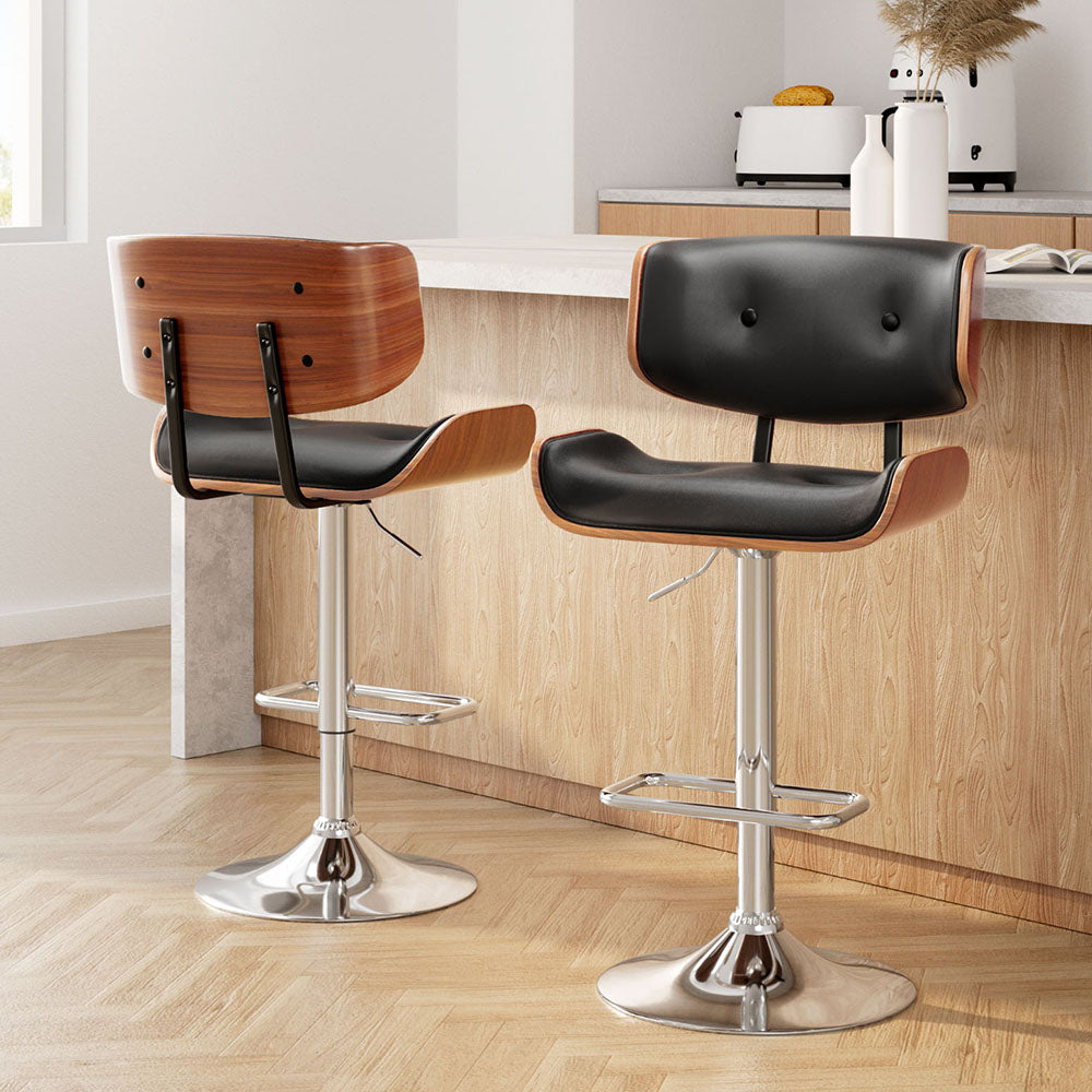 Artiss 2x Bar Stools Gas Lift PU Leather Seat Black