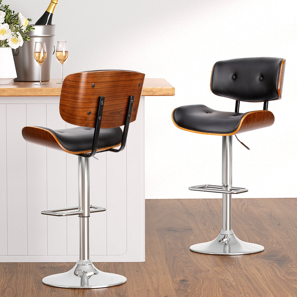 Artiss 4x Bar Stools Gas Lift Leather Black Chrome Base