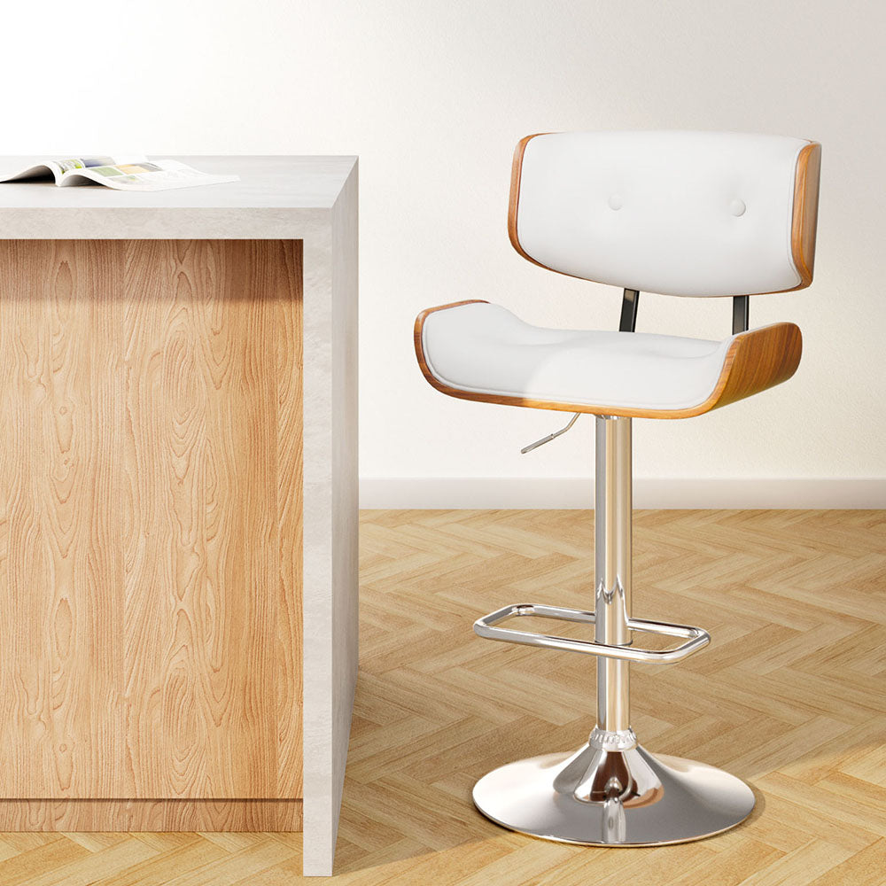 Artiss Bar Stool Gas Lift Swivel White Leather