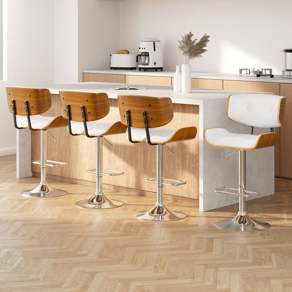 Artiss Set of 4 Gas Lift PU Leather Bar Stools White