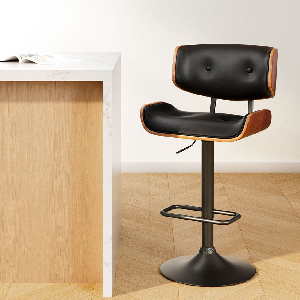 Artiss Gas Lift Leather Bar Stool with Footrest All Black
