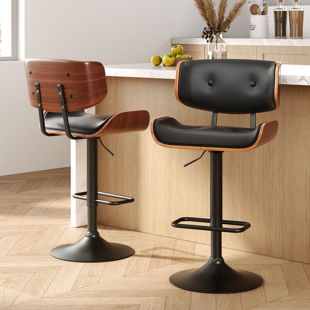 Artiss Set of 2 Gas Lift Bar Stools PU Leather Black