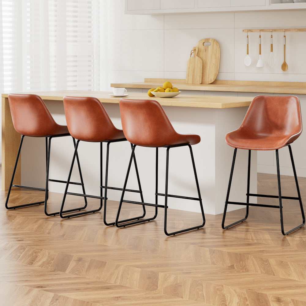 Artiss Bar Stools Set of 4 Leather Padded Metal Legs Brown