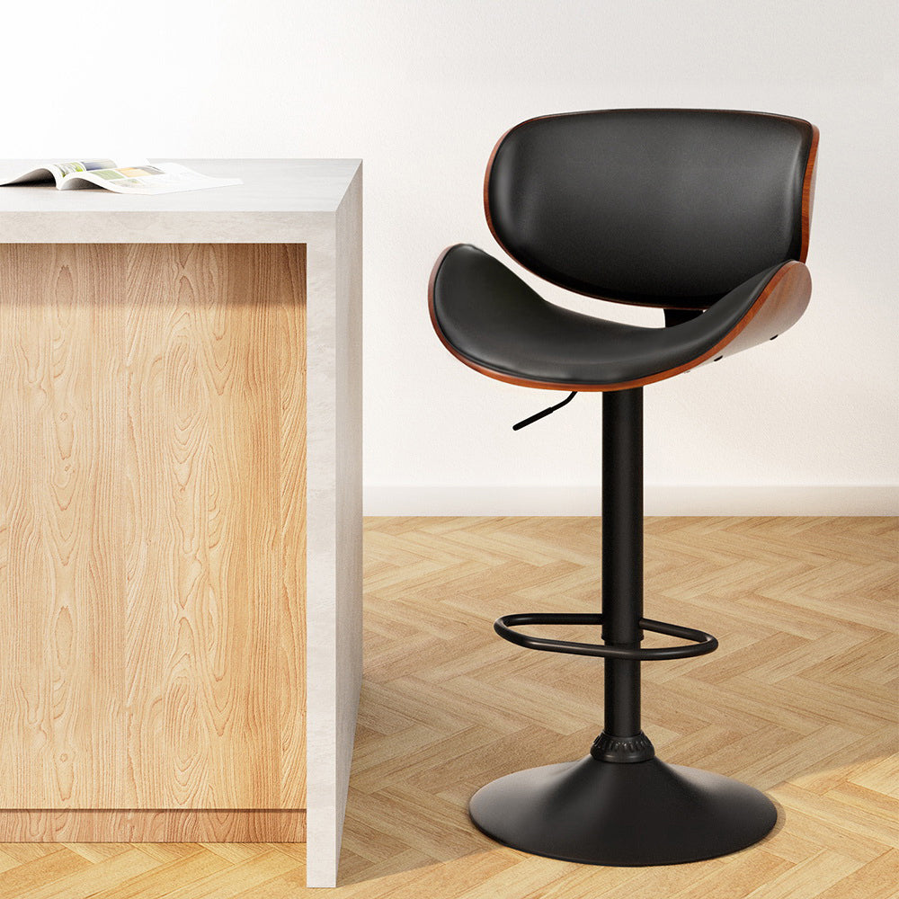 Joyce Swivel Bar Stools Leather Gas Lift Black