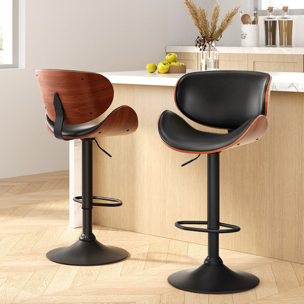 Joyce Bar Stools Leather Swivel Gas Lift Black x2