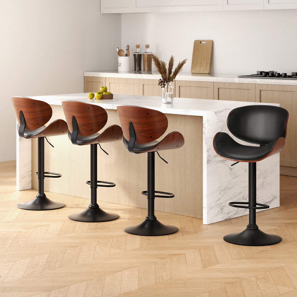 Joyce 4x Bar Stools Gas Lift Leather Padded Black