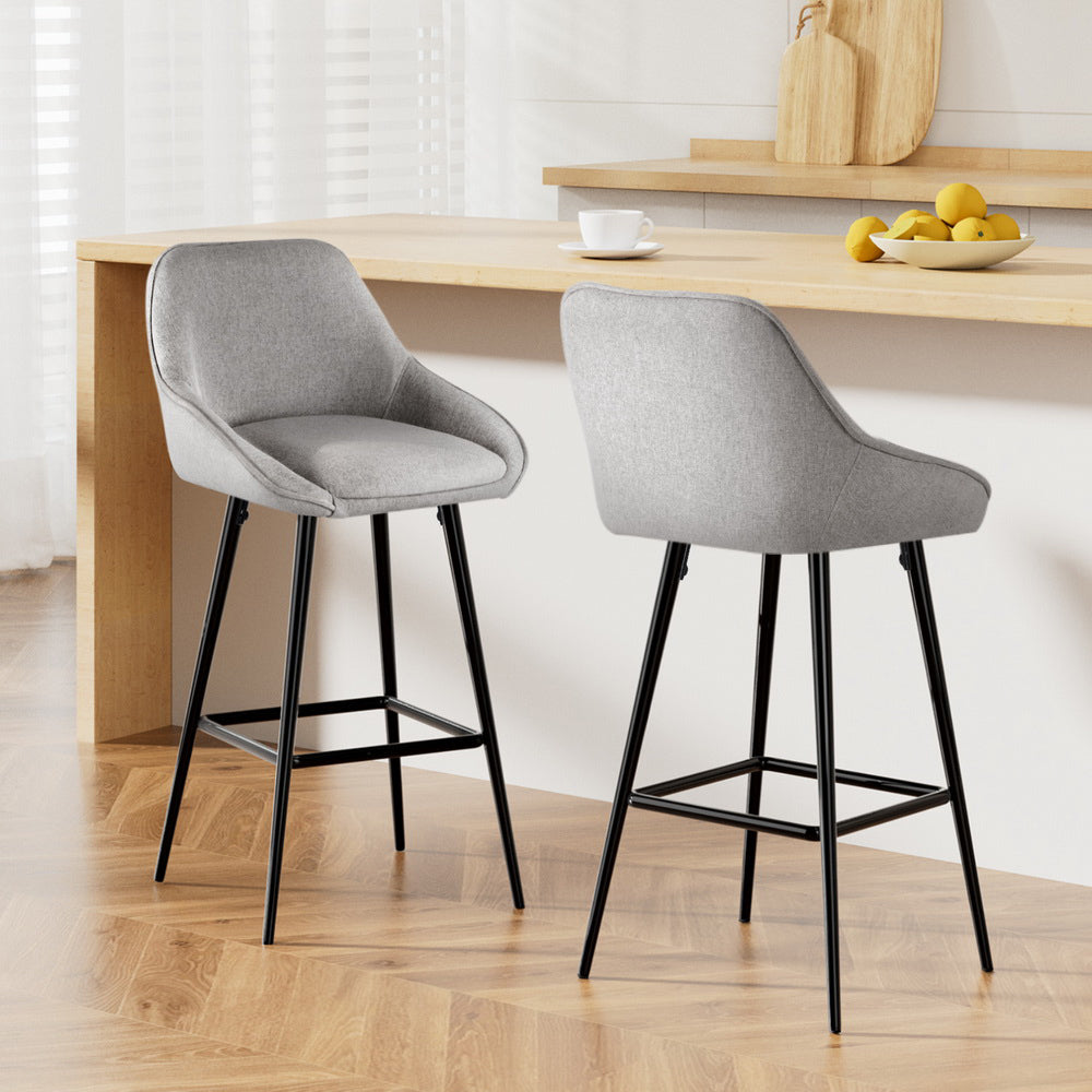 Arugmi Bar Stools Set of 2 Upholstered Linen Grey Black