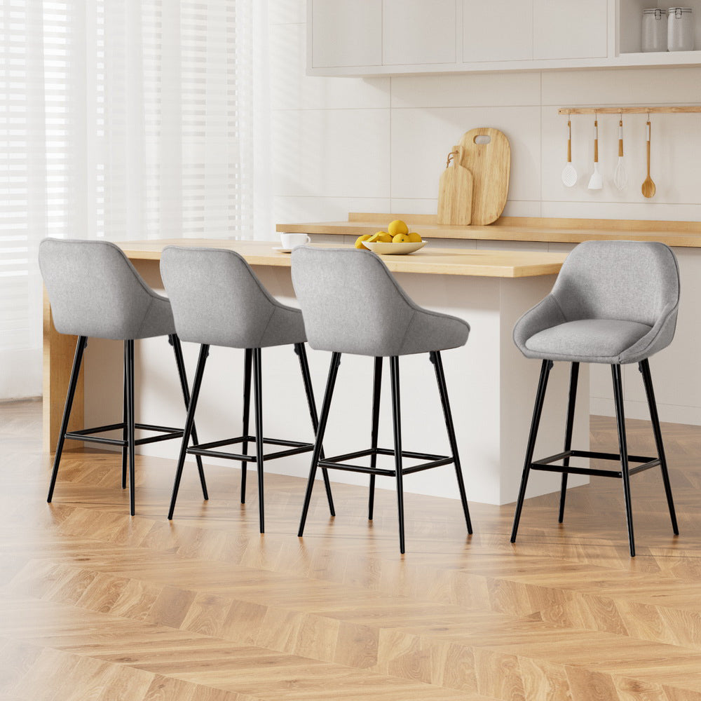 Arugmi 4x Bar Stools Upholstered Linen Grey Black